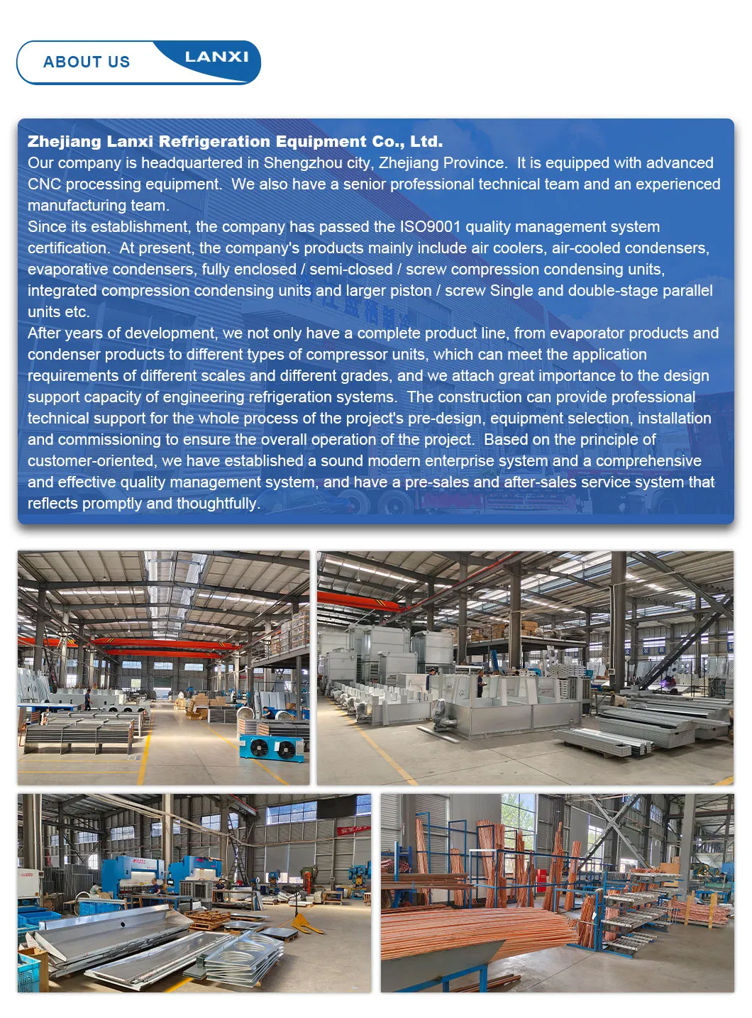 Factory Refrigeration Air Cooler Evaporator Provide OEM Service for Cold Room Cold Storage Condensing Unit Refrigeration Equipment New Material
